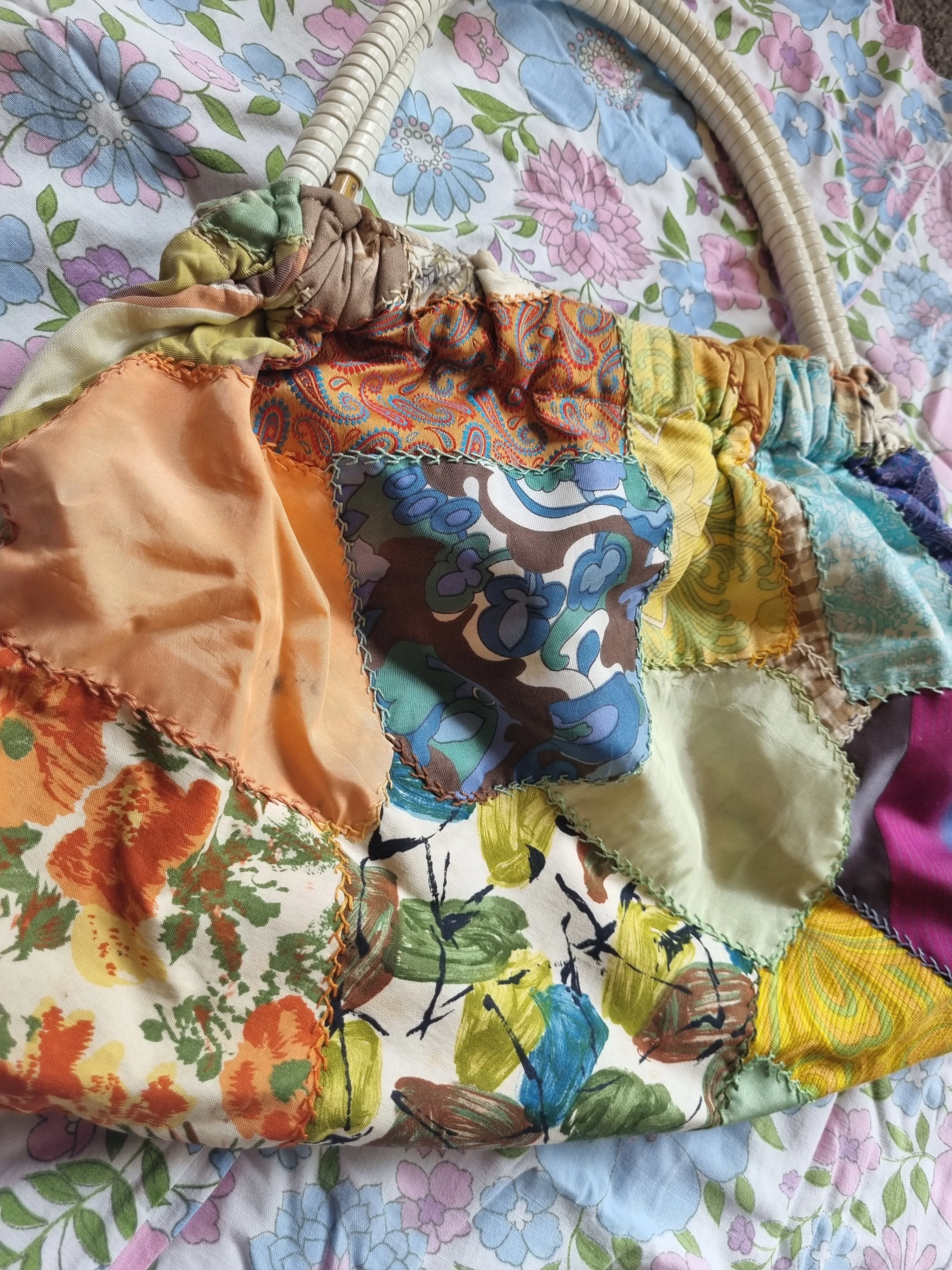Patchwork Bag With Cane Handles