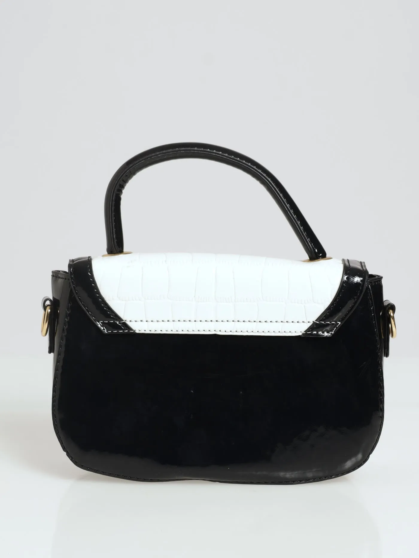 Patent Croc Rounded Shape Satchel - Cream