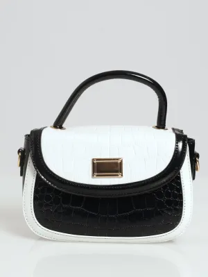 Patent Croc Rounded Shape Satchel - Cream