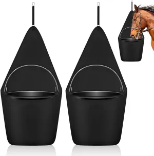 Paterr 2 Pcs Black Horse Feed Bag Hanging Bucket Holder Trailer Bag Suitable for 5 Gallon Water Bucket Horse Trailer Accessories 600d Polyester Feeding Supplies