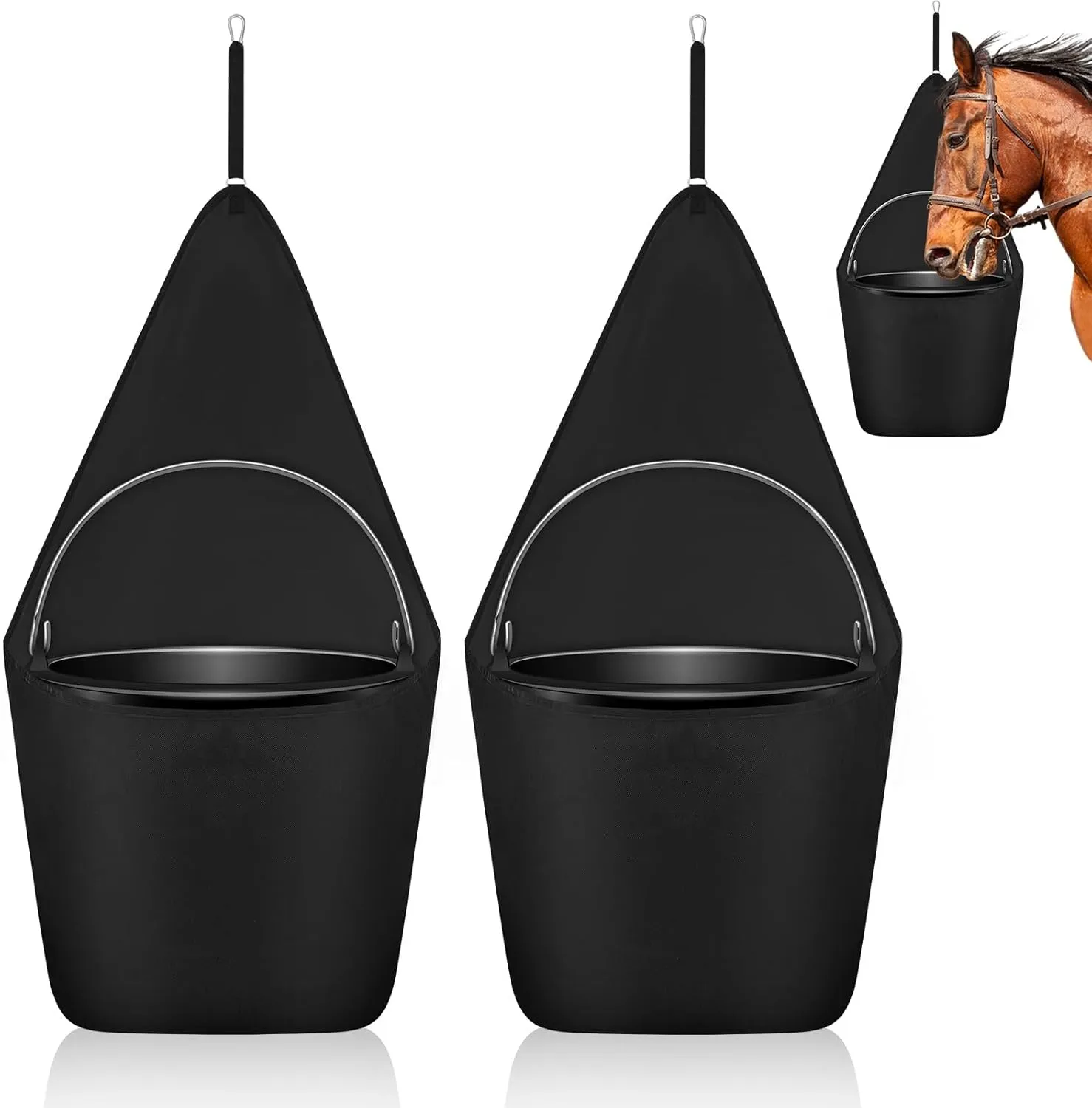 Paterr 2 Pcs Black Horse Feed Bag Hanging Bucket Holder Trailer Bag Suitable for 5 Gallon Water Bucket Horse Trailer Accessories 600d Polyester Feeding Supplies