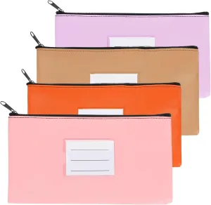 PATIKIL 11x6" Money Bank Deposit Bag with Zipper, 4 Pcs Leatherette Coin Check Wallet Pen Pouch Bag with Clear Window for Office Travel, Orange/Purple/Pink/Khaki