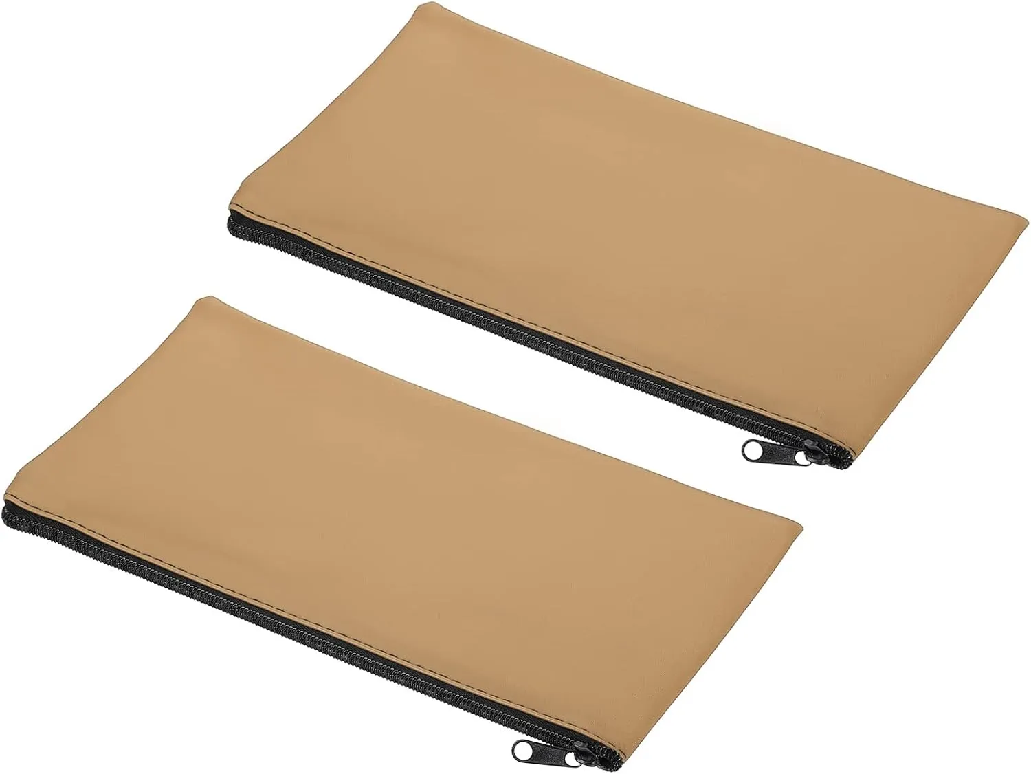 PATIKIL Waterproof Zipper Bag, 2 Pack Leatherette Small Compact Bills Bank Deposit Cash Storage Pouch for Office, Khaki
