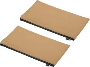 PATIKIL Waterproof Zipper Bag, 2 Pack Leatherette Small Compact Bills Bank Deposit Cash Storage Pouch for Office, Khaki