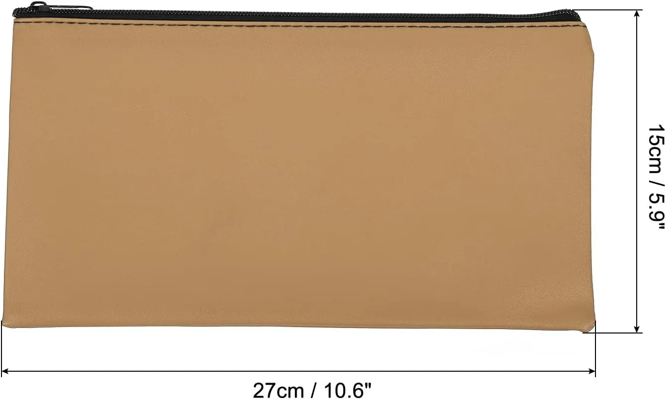 PATIKIL Waterproof Zipper Bag, 2 Pack Leatherette Small Compact Bills Bank Deposit Cash Storage Pouch for Office, Khaki
