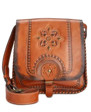 PATRICIA NASH PAINTED TOOLED BARLETTA LEATHER MESSENGER BAG