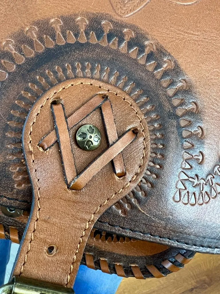 PATRICIA NASH PAINTED TOOLED BARLETTA LEATHER MESSENGER BAG