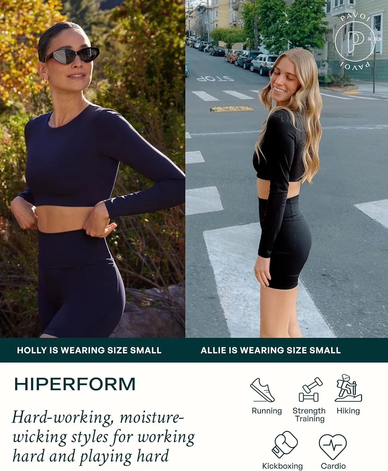 PAVOI ACTIVE Long Sleeve Crop Top | Medium Support Crew Neck Moisture-Wicking Women's Performance Gym Workout Tee | HiPerform