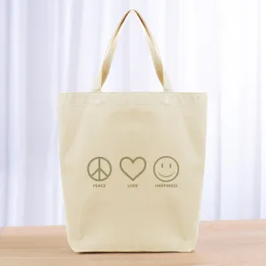 Peace Love Happiness Tote Bag - khaki