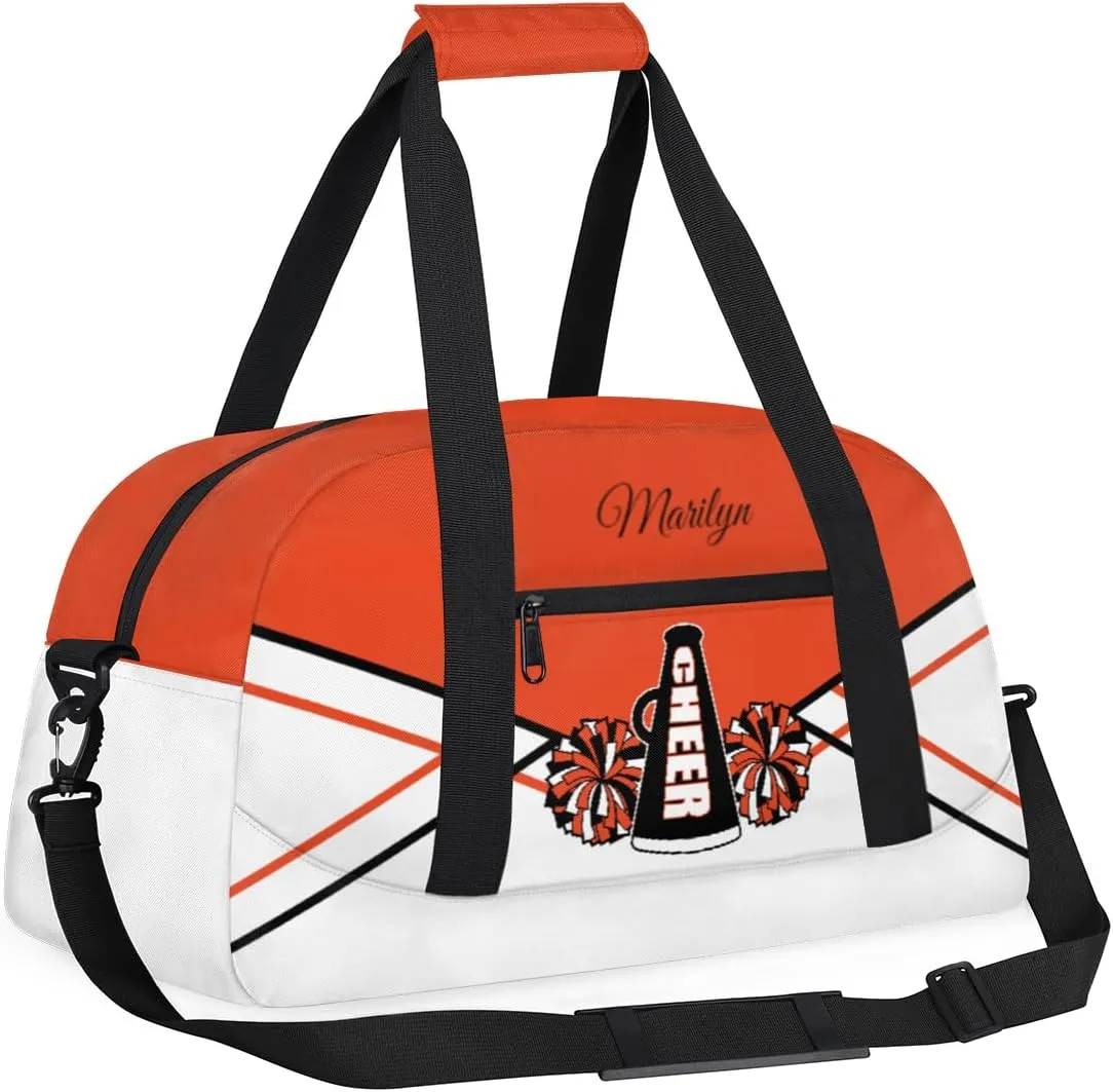Personalized Cheerleader Bag for Girls Kids, Custom Gym Bag Overnight Small Duffel Bag with Padded Handles Carry On Weekend Sports Travel Bag for School Practice, Cheerleader Red White