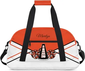 Personalized Cheerleader Bag for Girls Kids, Custom Gym Bag Overnight Small Duffel Bag with Padded Handles Carry On Weekend Sports Travel Bag for School Practice, Cheerleader Red White