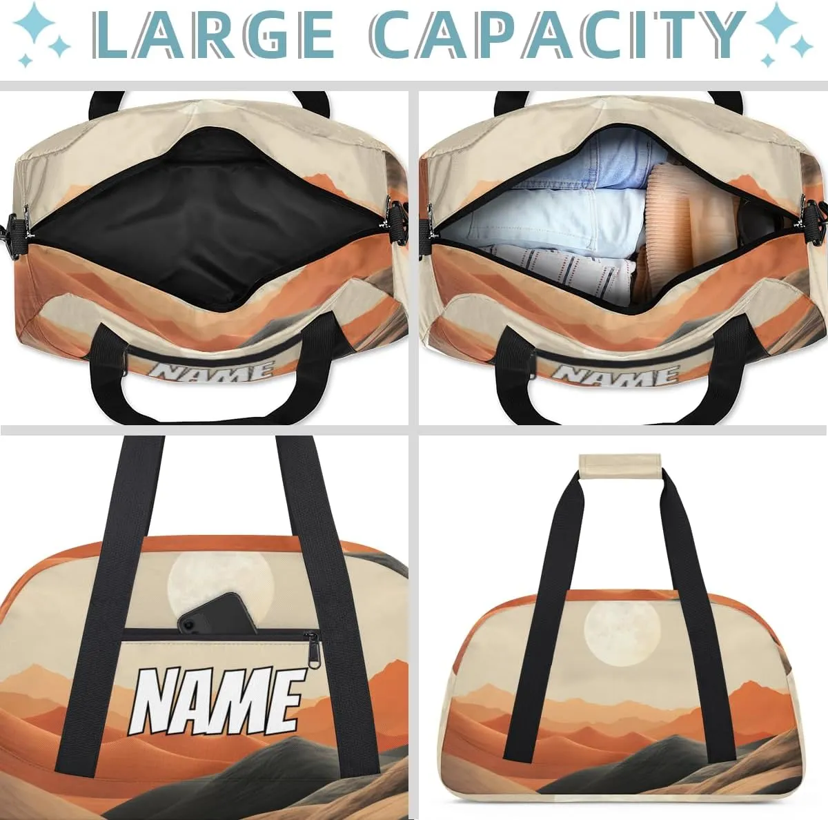 Personalized Custom Gym Bag for Women Men Carry on Mountain Valley Travel Duffel Tote Sunset Landscape Overnight Workout Weekender Bag