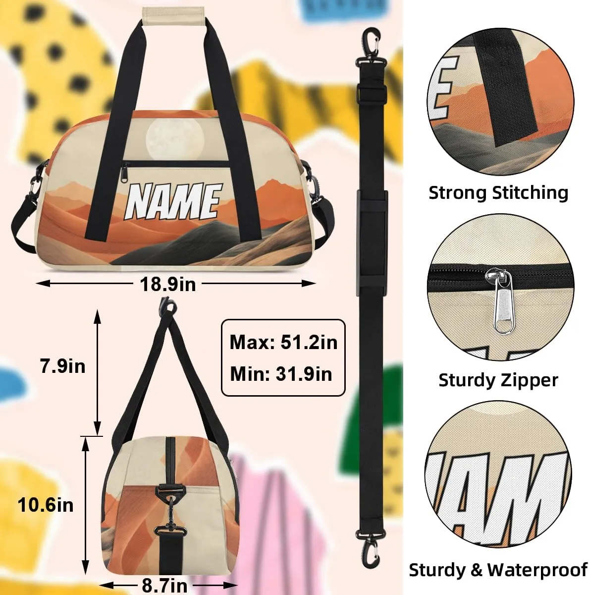 Personalized Custom Gym Bag for Women Men Carry on Mountain Valley Travel Duffel Tote Sunset Landscape Overnight Workout Weekender Bag