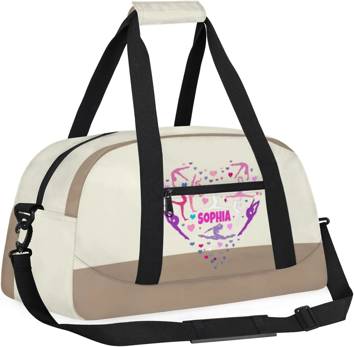 Personalized Dance Bag, Gym Silhouette Love Heart Beige Khaki Cheerleader Bag Gym Sport Duffel Butterfly Weekender Bags Travel Duffel Bag