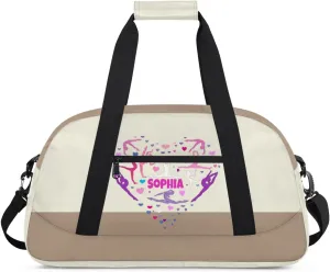 Personalized Dance Bag, Gym Silhouette Love Heart Beige Khaki Cheerleader Bag Gym Sport Duffel Butterfly Weekender Bags Travel Duffel Bag