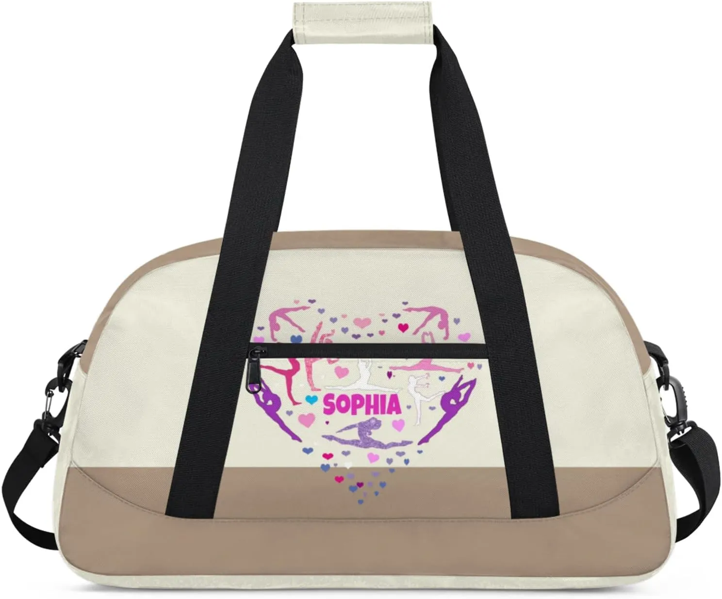 Personalized Dance Bag, Gym Silhouette Love Heart Beige Khaki Cheerleader Bag Gym Sport Duffel Butterfly Weekender Bags Travel Duffel Bag