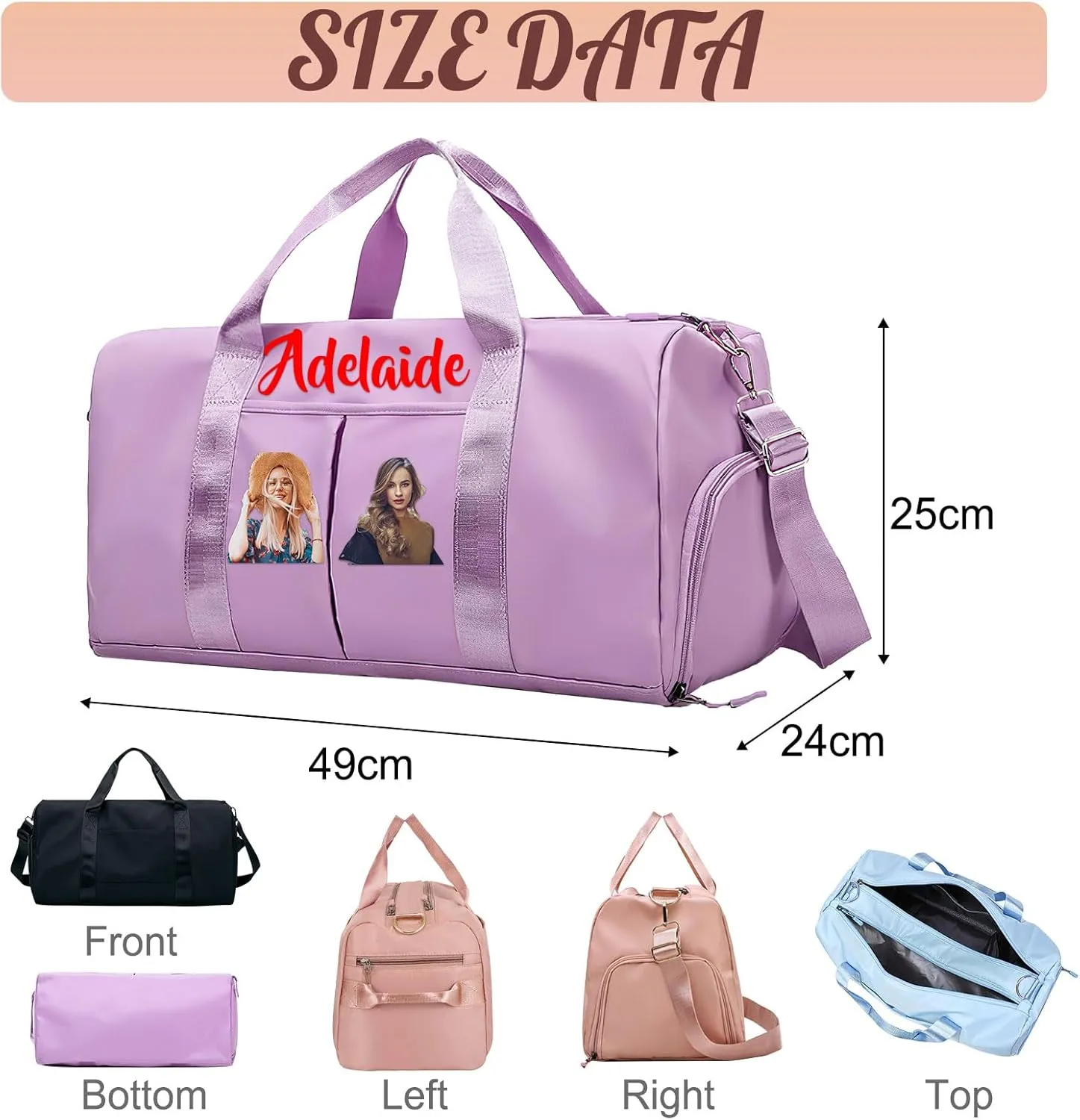 Personalized Duffle Bag Custom Dance Bag with Name Text Travel Bags Customized Printed Photo Picture Gym Bag for Cheerleading Dance Gymnastics Ballet Team, Green