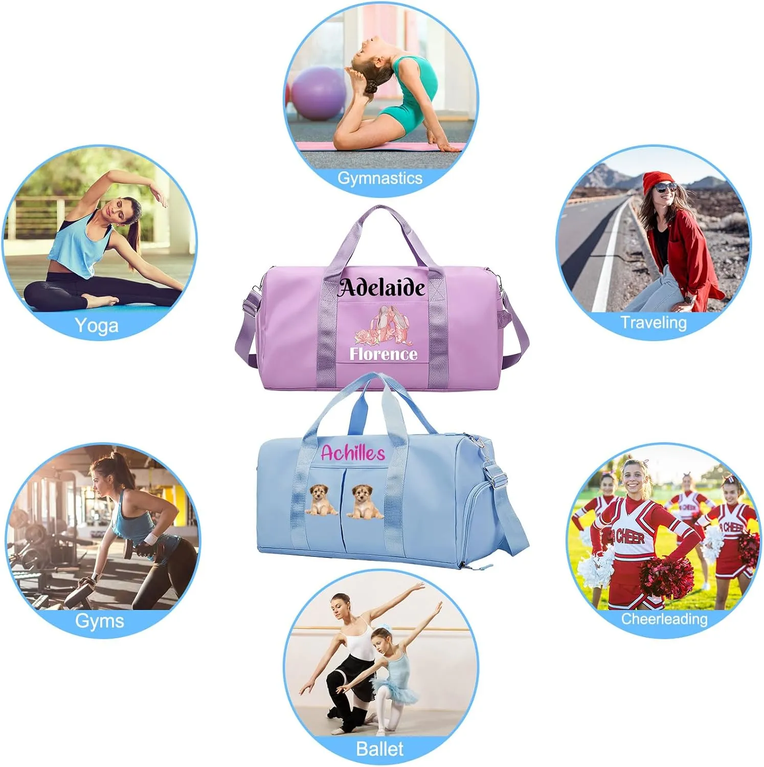 Personalized Duffle Bag Custom Dance Bag with Name Text Travel Bags Customized Printed Photo Picture Gym Bag for Cheerleading Dance Gymnastics Ballet Team, Green