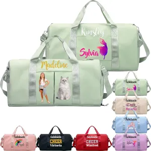 Personalized Duffle Bag Custom Dance Bag with Name Text Travel Bags Customized Printed Photo Picture Gym Bag for Cheerleading Dance Gymnastics Ballet Team, Green
