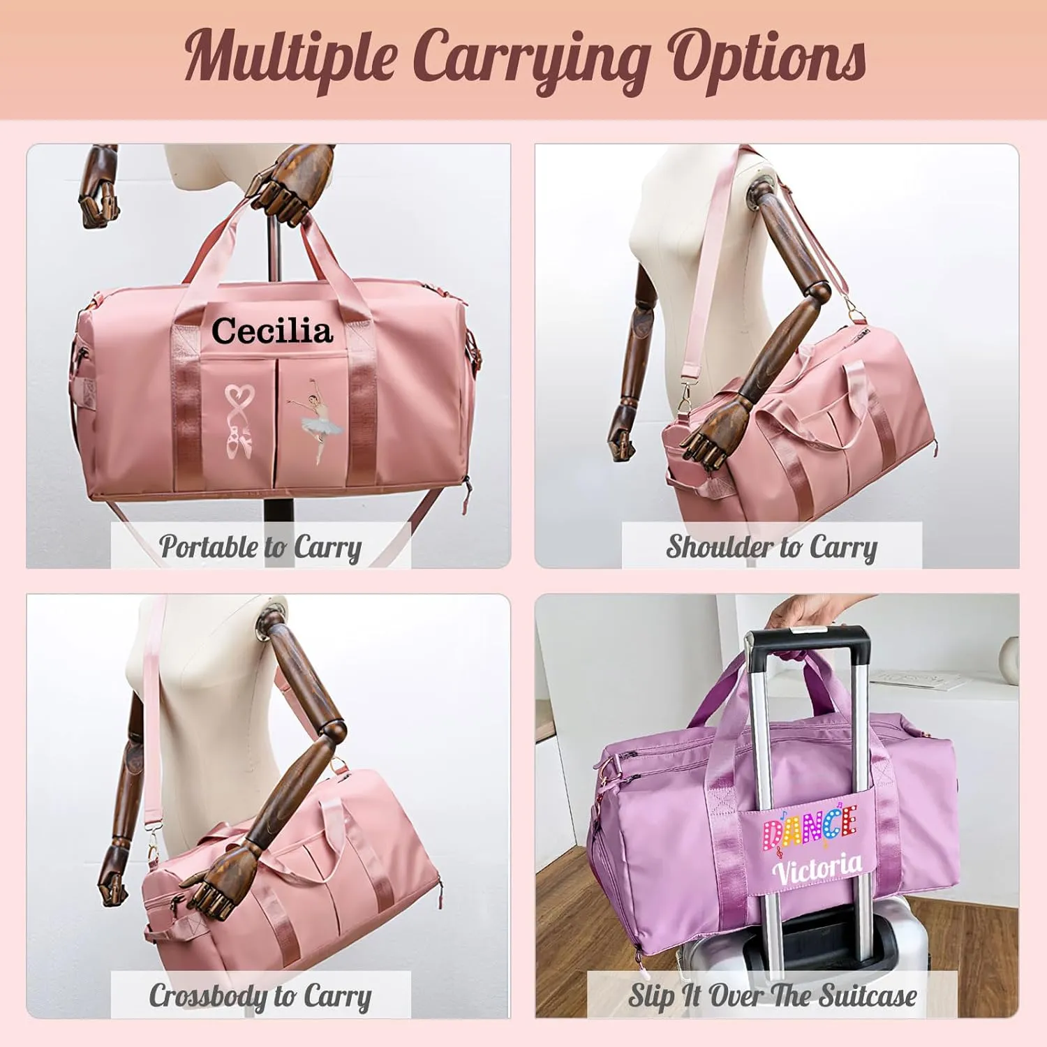 Personalized Duffle Bag Custom Dance Gym Bag Travel Bags Customized Embroidery Duffle Bags with Name Text for Women Men Girls, Purple