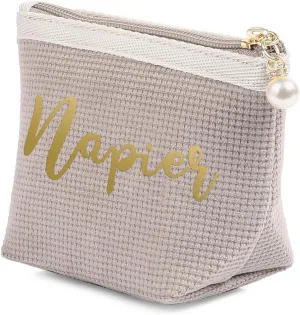 Personalized Name Makeup Bags for Women, Travel Cosmetic Bag Pouch, Small Makeup Bag for Purse, Customized Gifts for Women (Khaki-small)