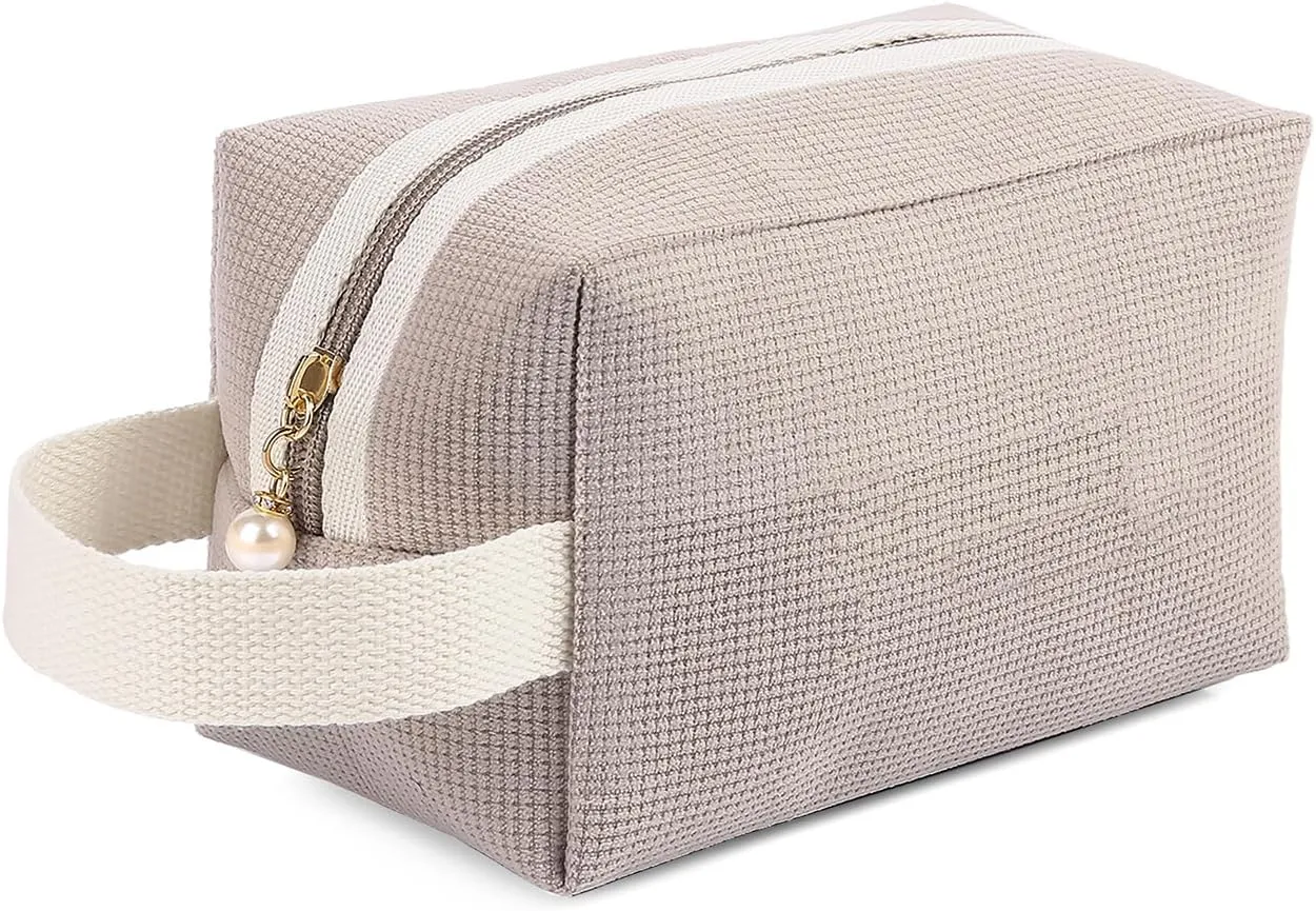 Personalized Name Makeup Bags for Women, Travel Cosmetic Bag Pouch, Small Makeup Bag for Purse, Customized Gifts for Women (Khaki)