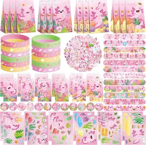 Pink Axolotl Party Favour Supplies including Axolotl Gift Bags, Stickers, Badges, Wristbands for Axolotl Theme birthday party