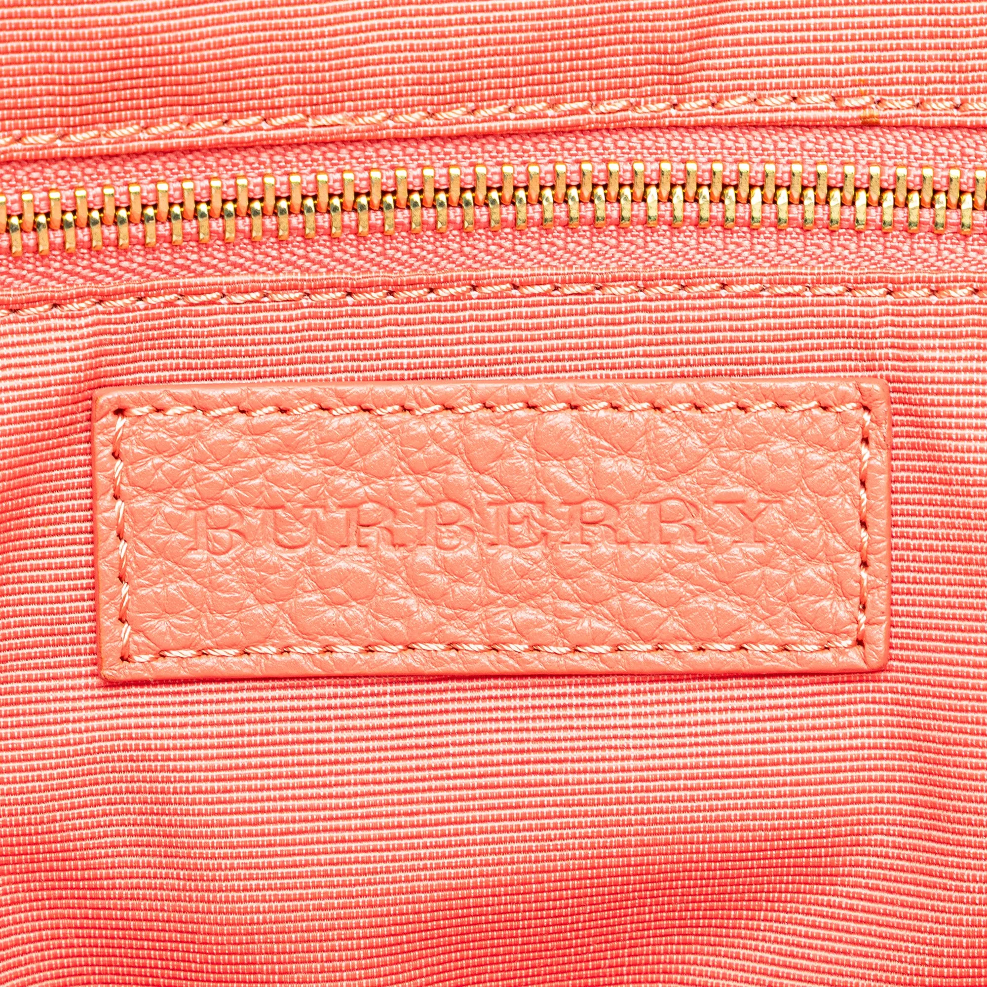 Pink Burberry Small Heritage Grain Check Embossed Orchard Bowling Bag Satchel