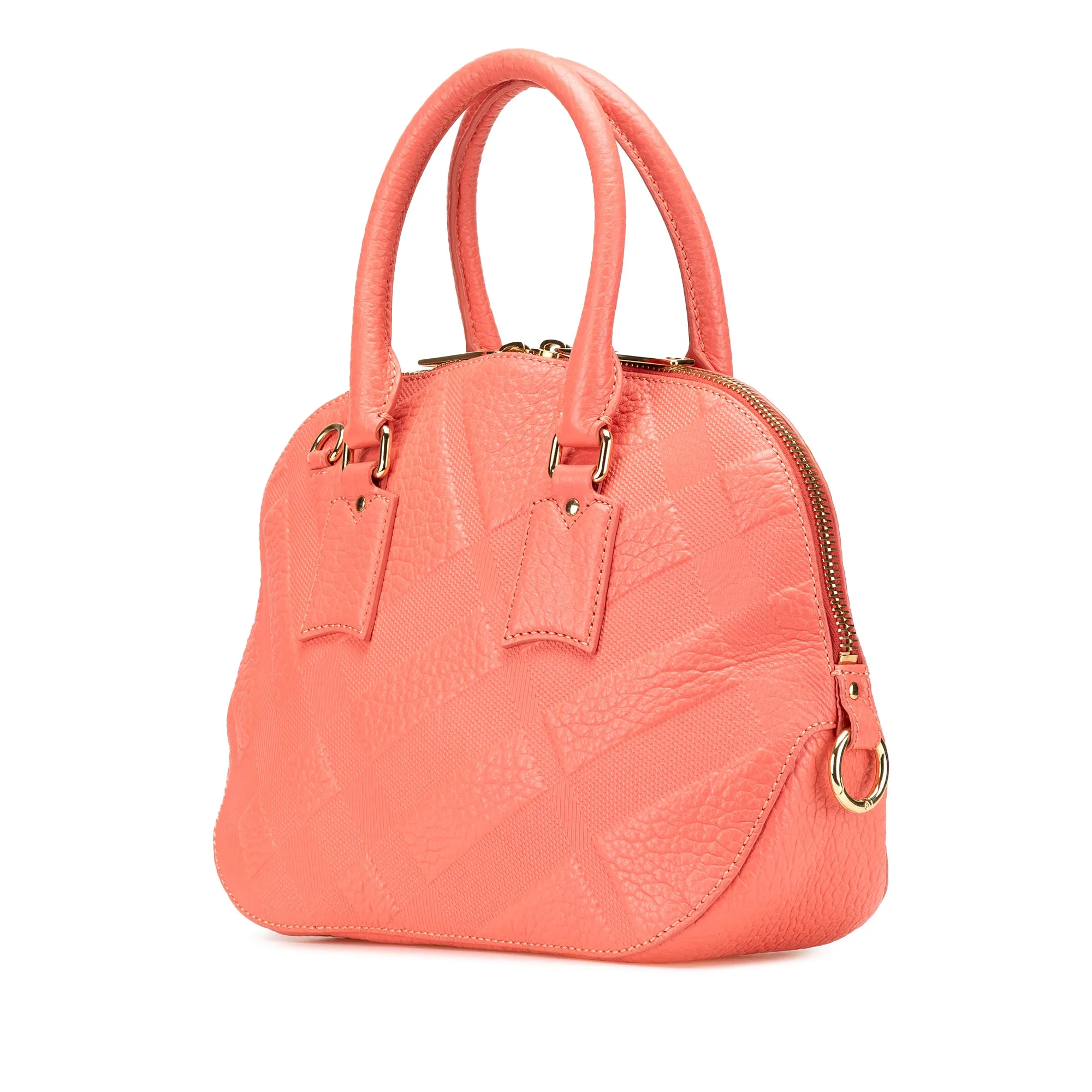 Pink Burberry Small Heritage Grain Check Embossed Orchard Bowling Bag Satchel