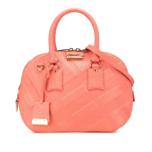 Pink Burberry Small Heritage Grain Check Embossed Orchard Bowling Bag Satchel