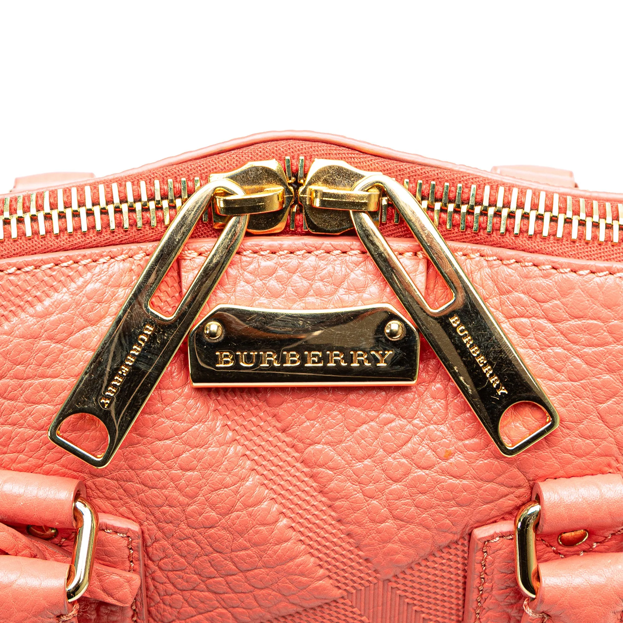Pink Burberry Small Heritage Grain Check Embossed Orchard Bowling Bag Satchel