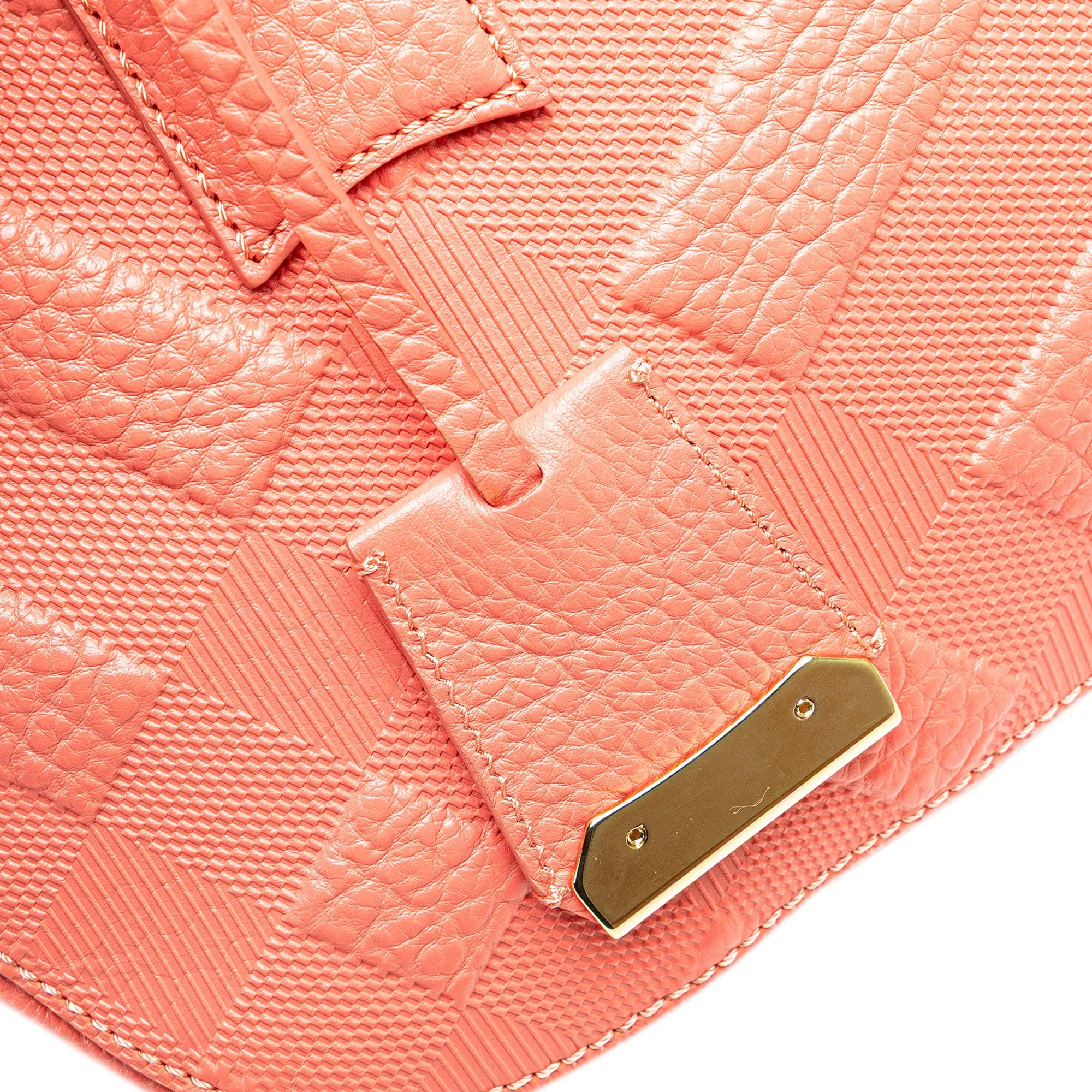 Pink Burberry Small Heritage Grain Check Embossed Orchard Bowling Bag Satchel
