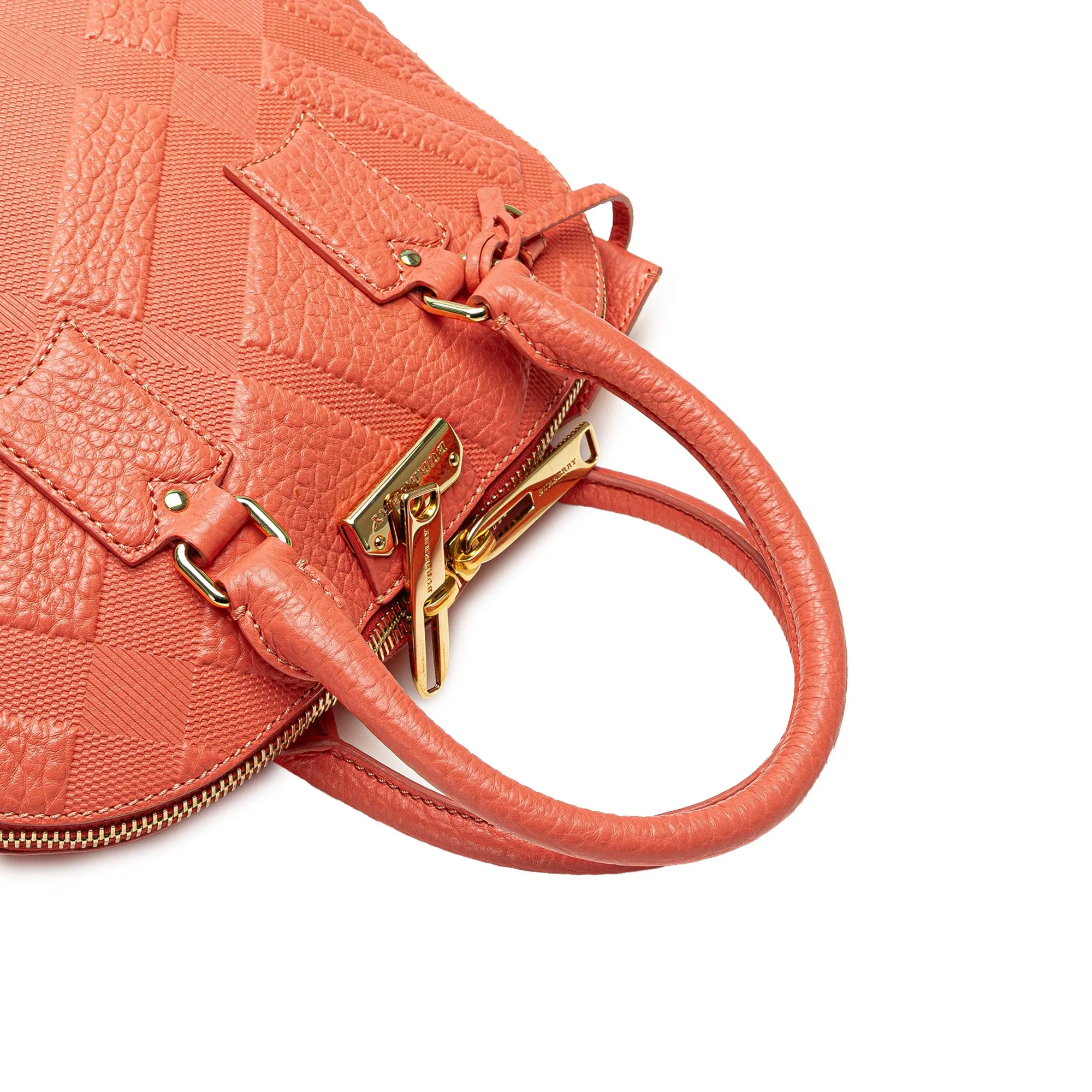 Pink Burberry Small Heritage Grain Check Embossed Orchard Bowling Bag Satchel