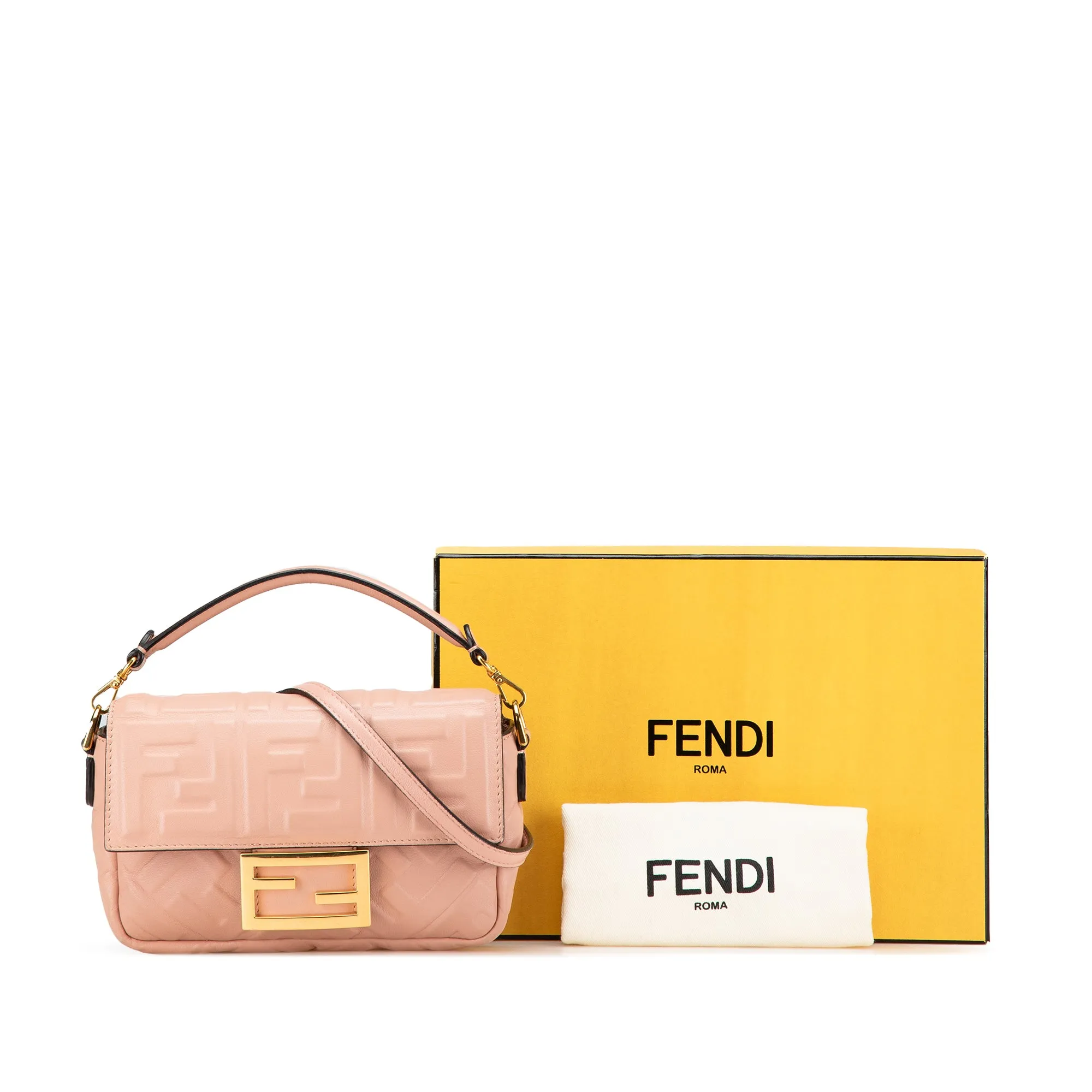 Pink Fendi Mini Embossed Zucca Baguette Satchel