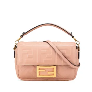 Pink Fendi Mini Embossed Zucca Baguette Satchel