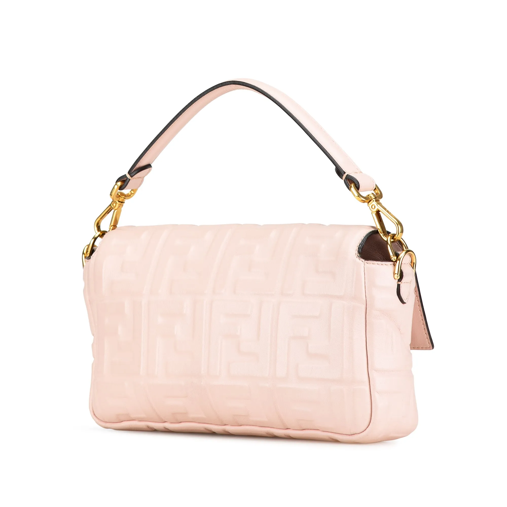 Pink Fendi Zucca Embossed Leather Baguette Satchel