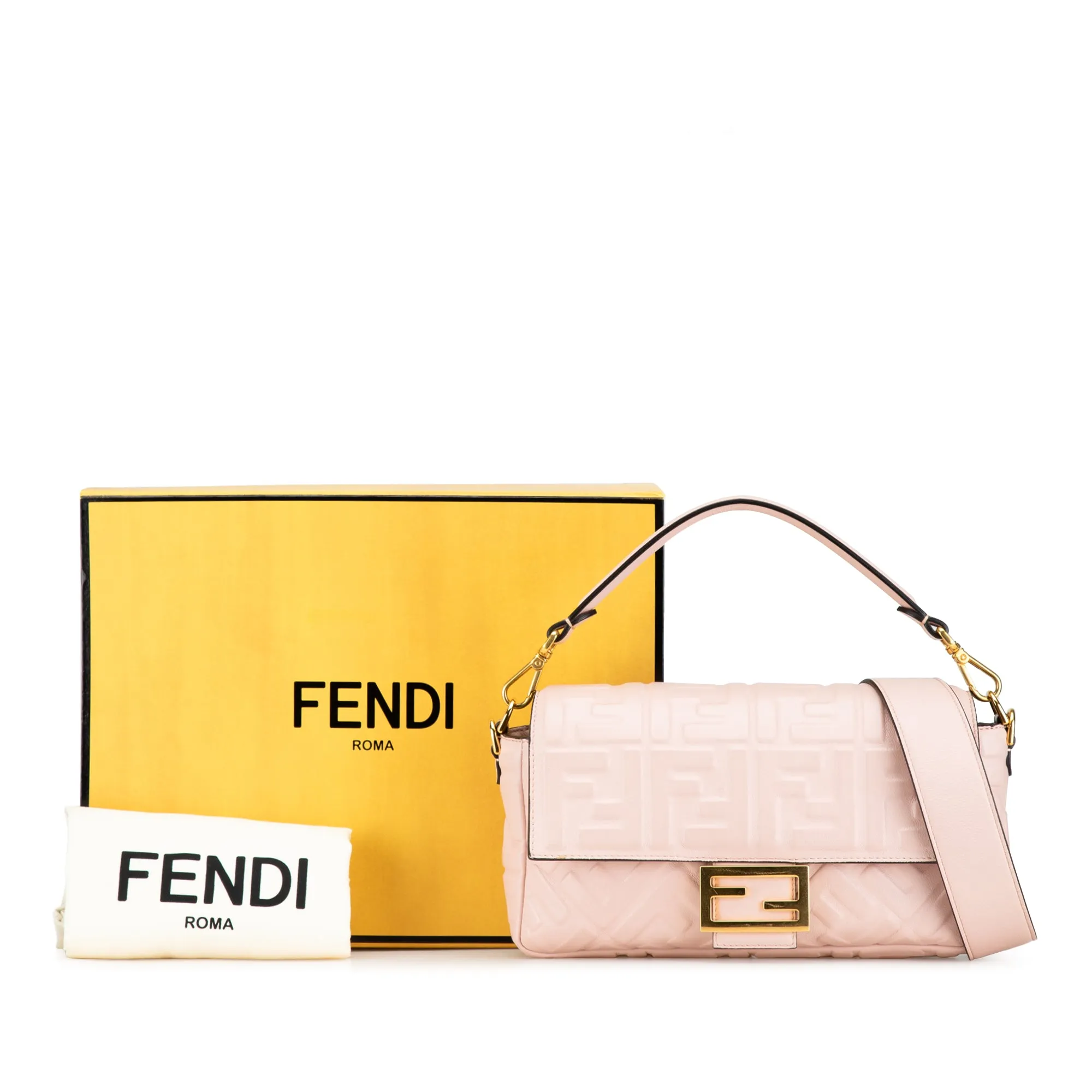 Pink Fendi Zucca Embossed Leather Baguette Satchel