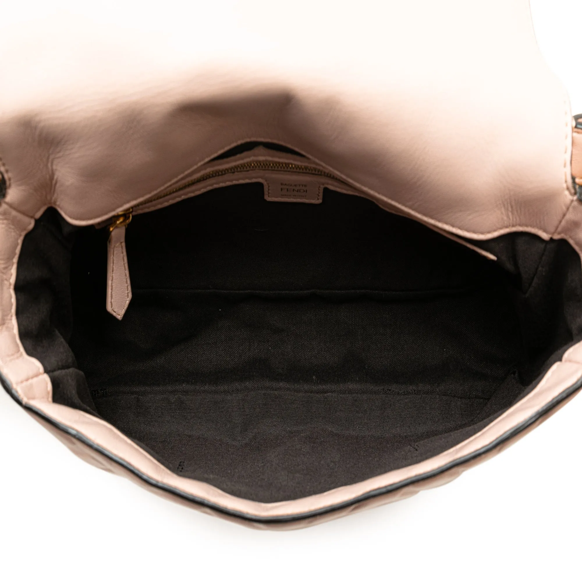 Pink Fendi Zucca Embossed Leather Baguette Satchel