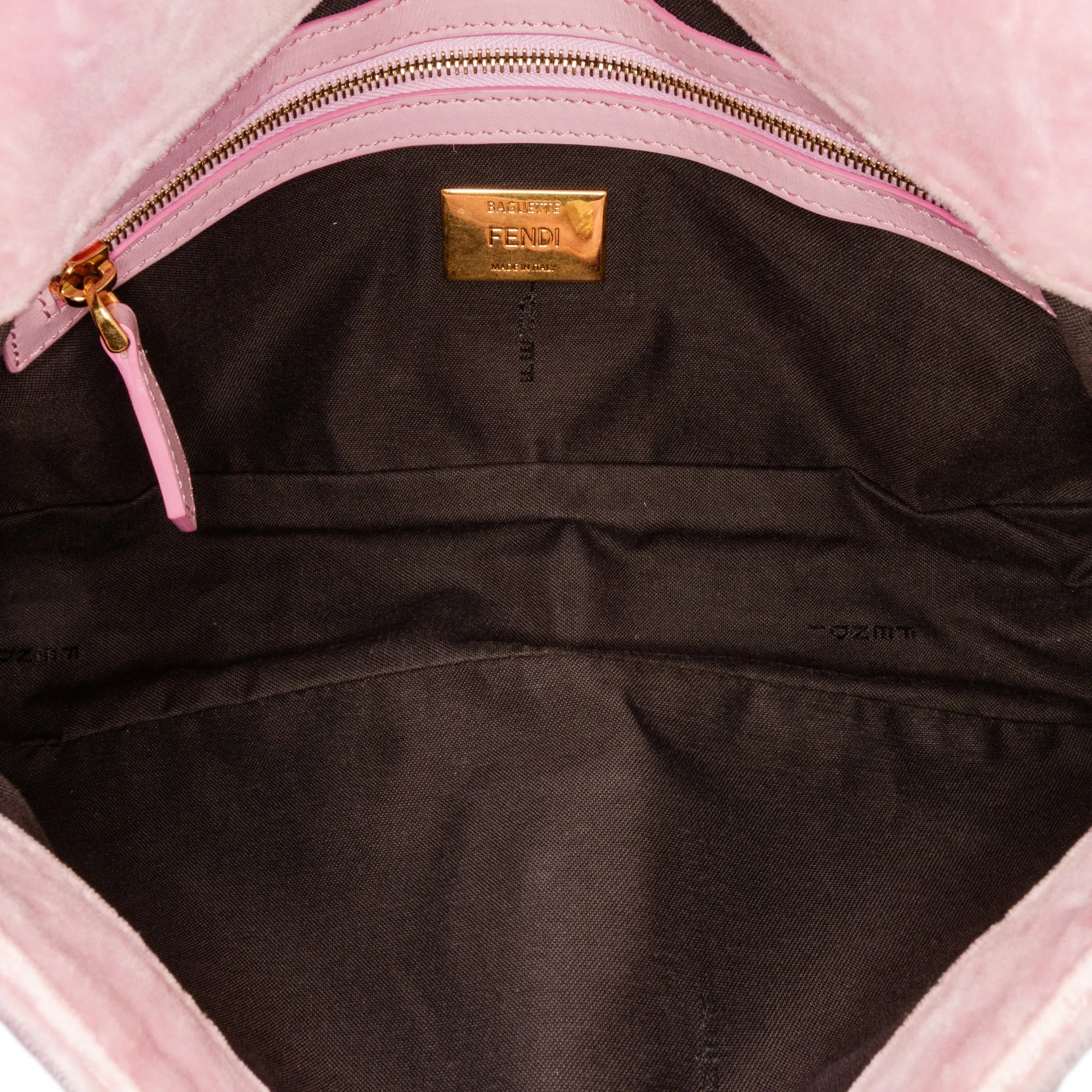 Pink Fendi Zucca Embossed Velvet Baguette Satchel