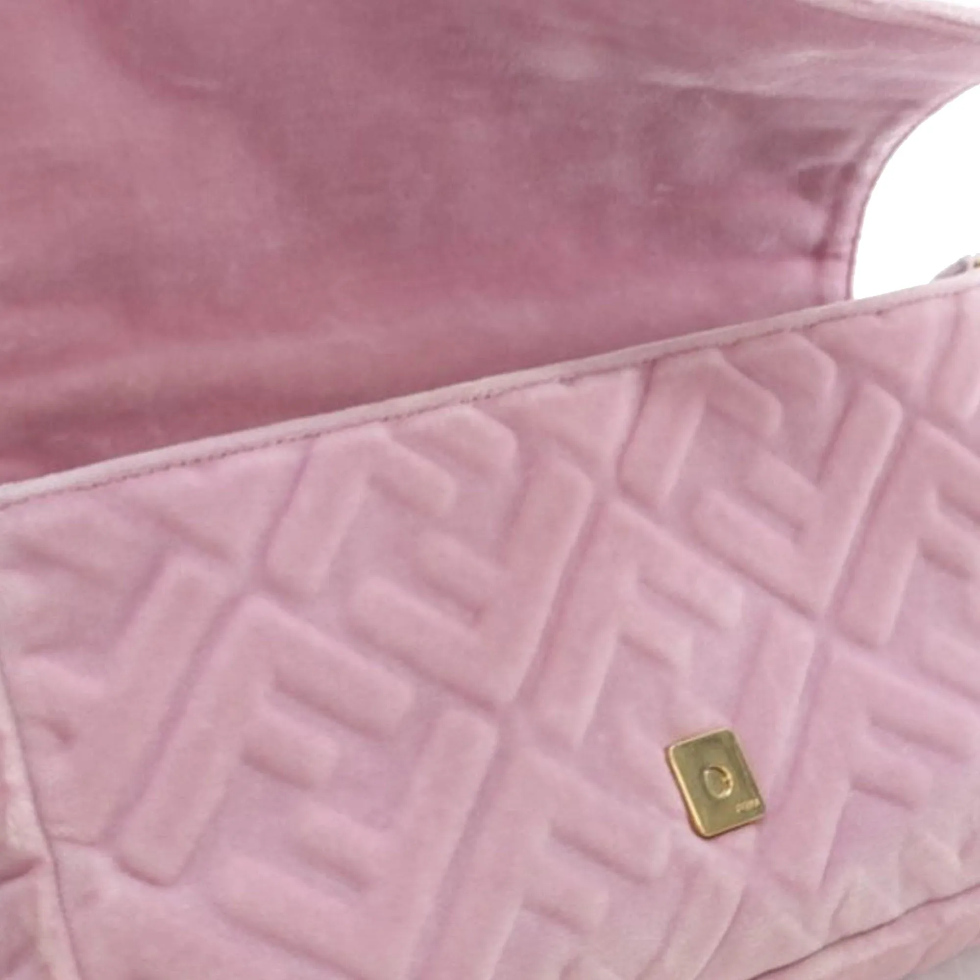 Pink Fendi Zucca Embossed Velvet Baguette Satchel