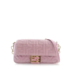 Pink Fendi Zucca Embossed Velvet Baguette Satchel