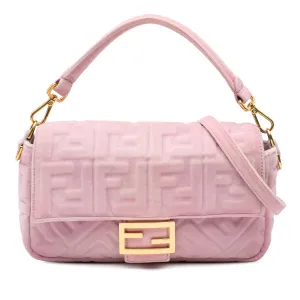 Pink Fendi Zucca Embossed Velvet Baguette Satchel