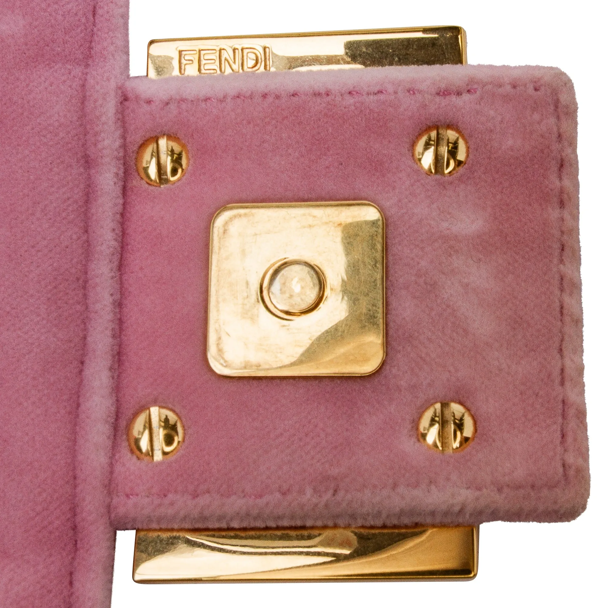 Pink Fendi Zucca Embossed Velvet Baguette Satchel