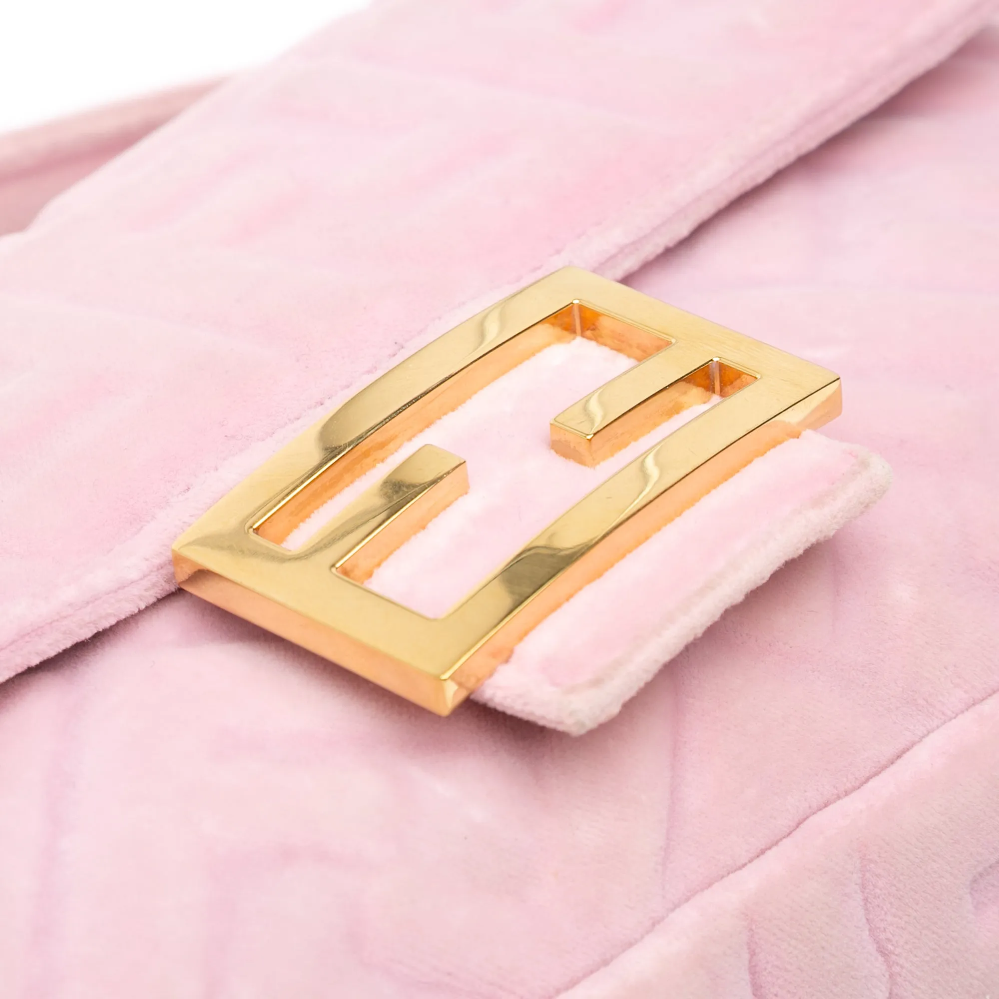 Pink Fendi Zucca Embossed Velvet Baguette Satchel