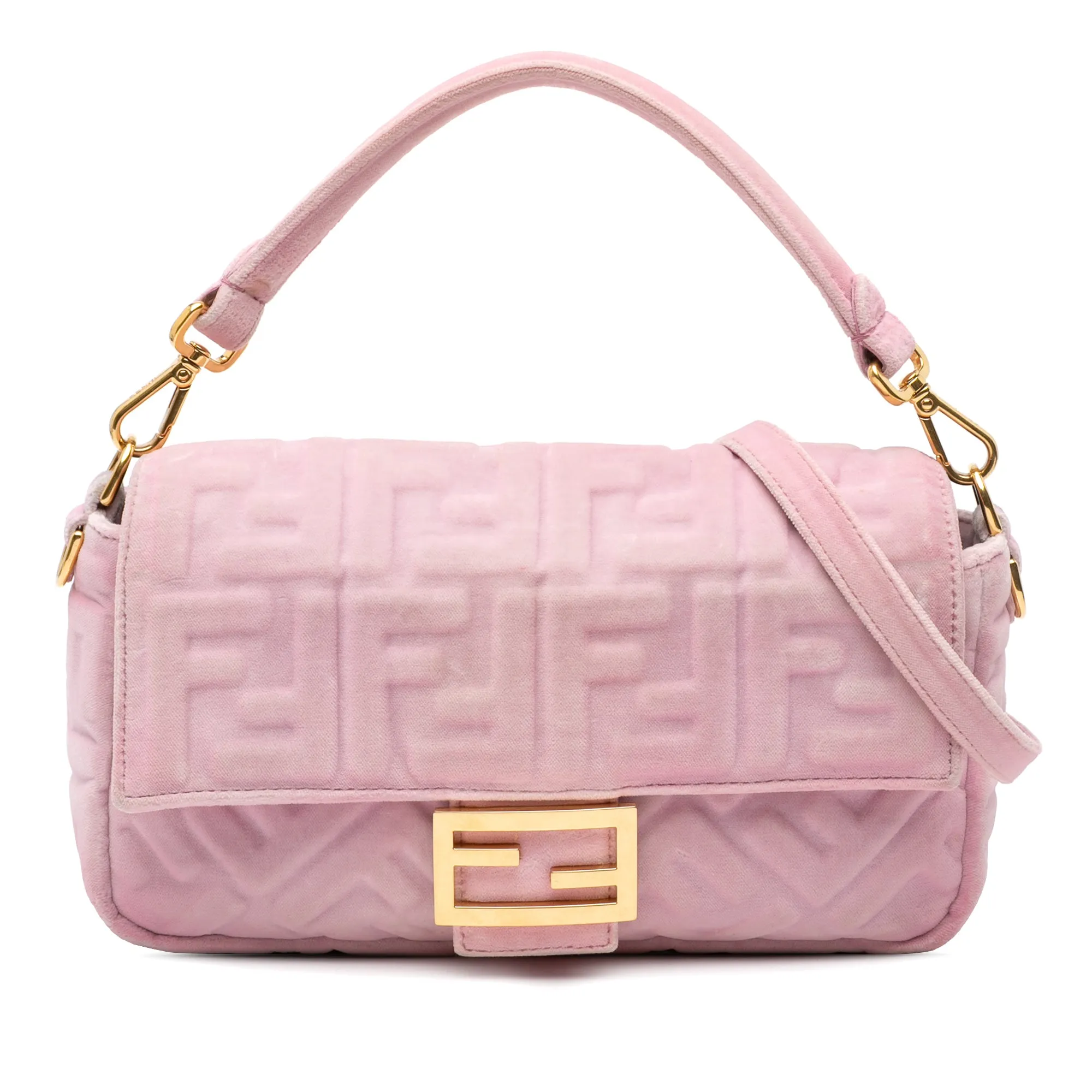 Pink Fendi Zucca Embossed Velvet Baguette Satchel