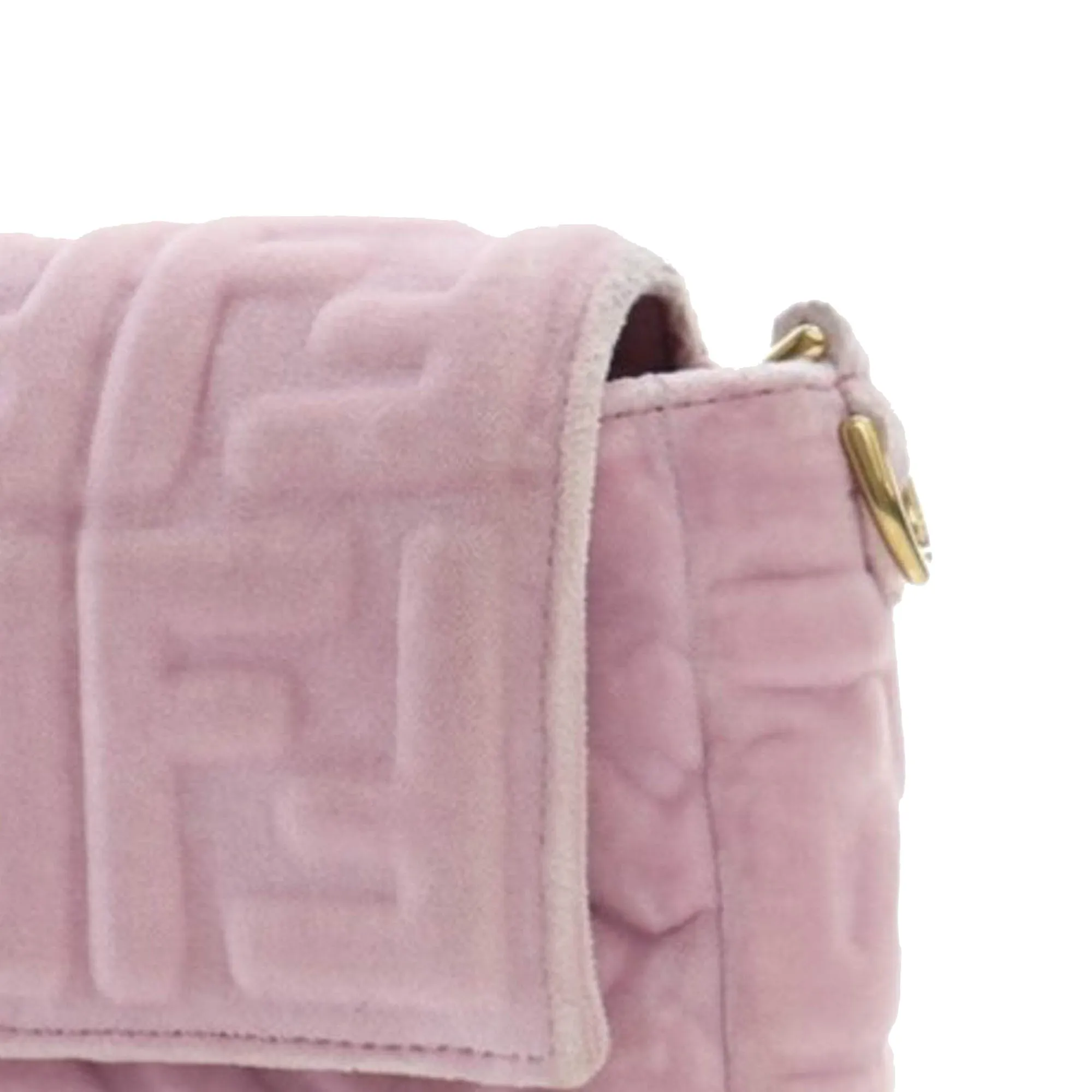 Pink Fendi Zucca Embossed Velvet Baguette Satchel