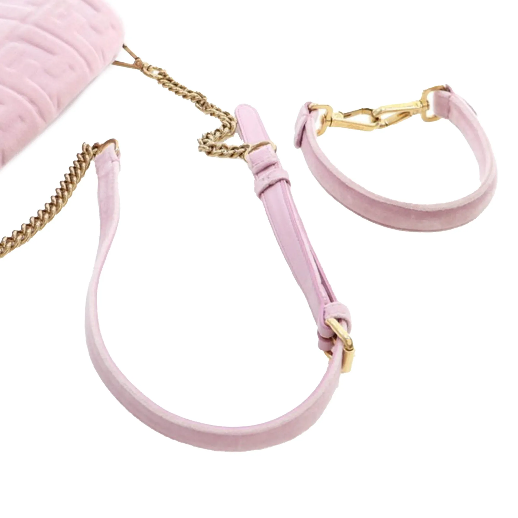 Pink Fendi Zucca Embossed Velvet Baguette Satchel