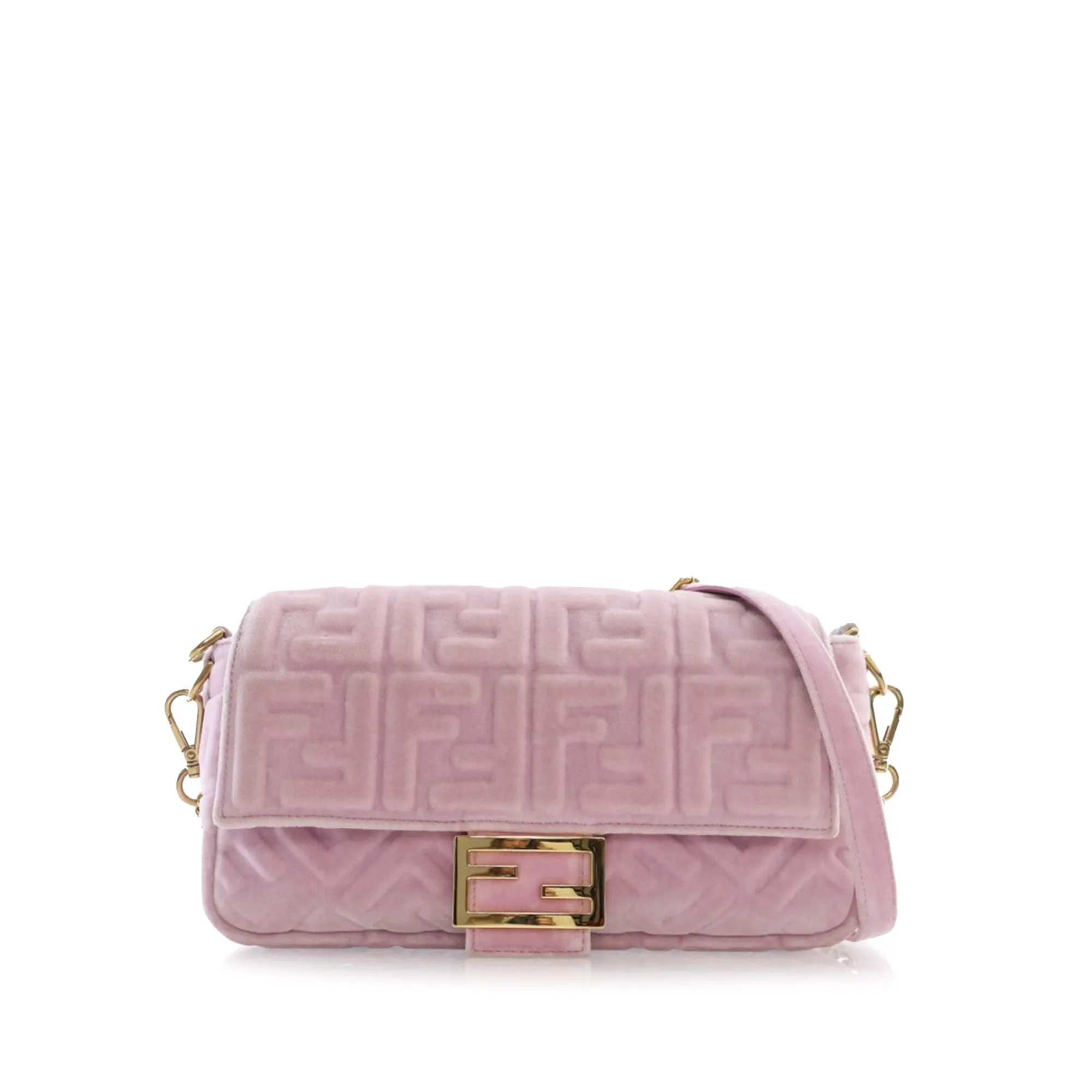 Pink Fendi Zucca Embossed Velvet Baguette Satchel