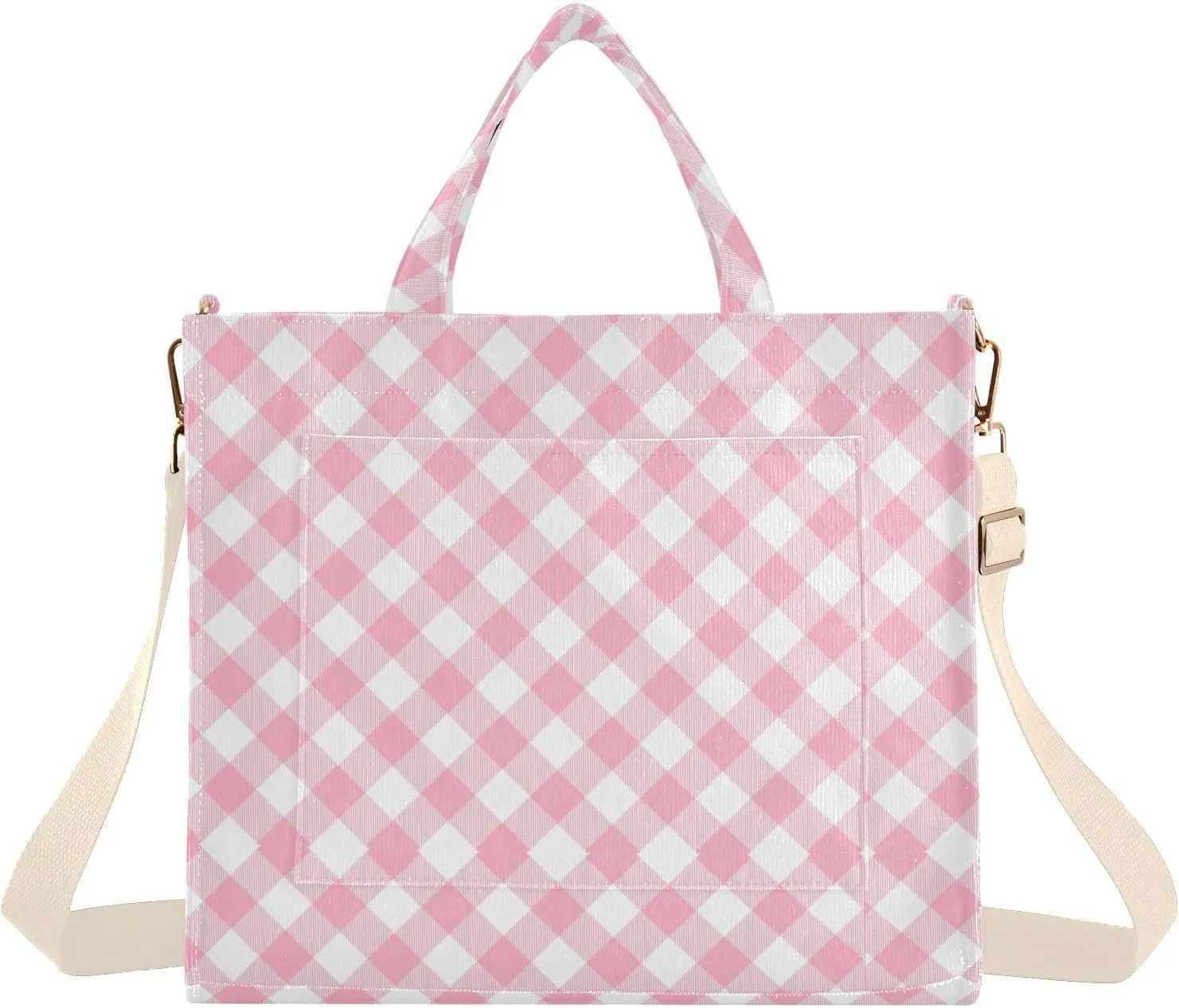 Pink Gingham Plaid Squares Tote Bag for Women Corduroy Crossbody Purse Handbag Shoulder Bag Nurse Bags for Girls Work