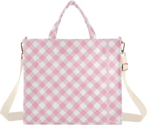 Pink Gingham Plaid Squares Tote Bag for Women Corduroy Crossbody Purse Handbag Shoulder Bag Nurse Bags for Girls Work